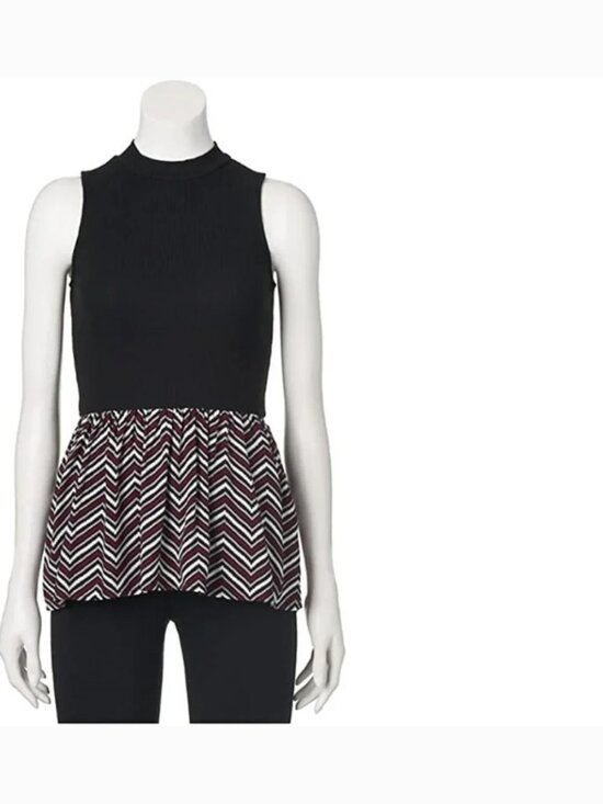 Candie's Tops - Candies Tunic Jr L Black Sleeveless Peplum High Neck Stretch Ribbed Teen Girls